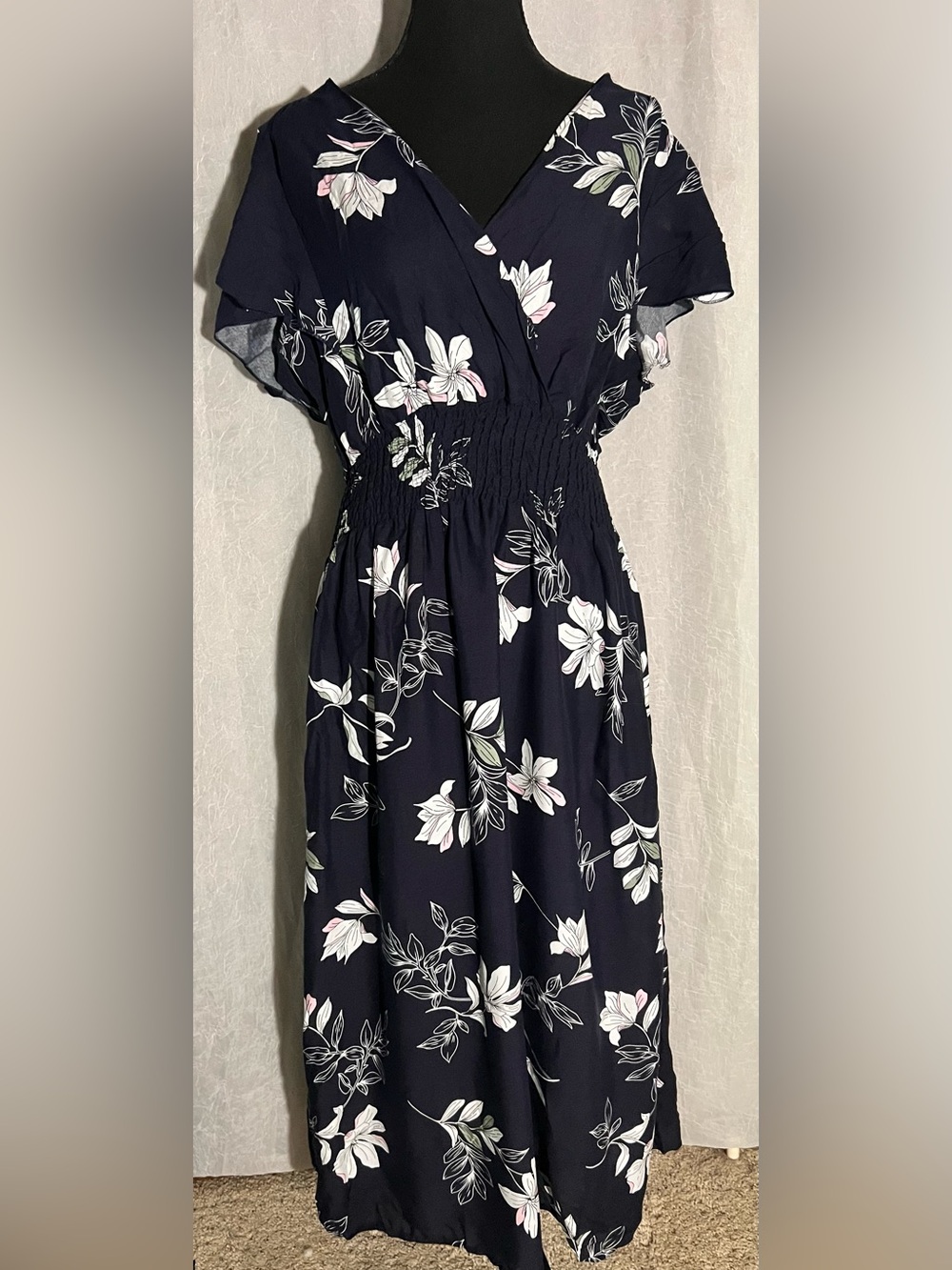 Navy & white floral maxi dress